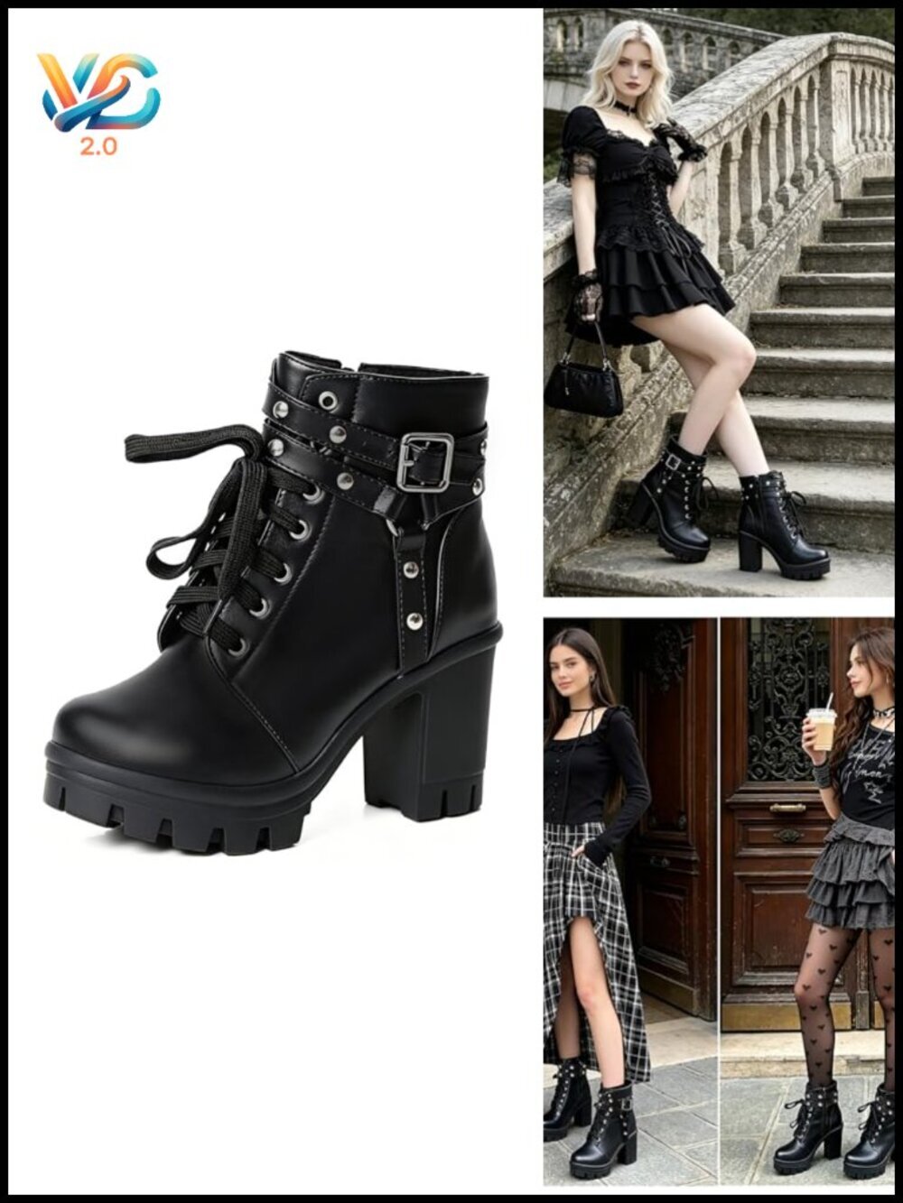 Goth Combat Boots Chunky Heel Ankle Booties Lace Victorian Beaded Punk Gothic